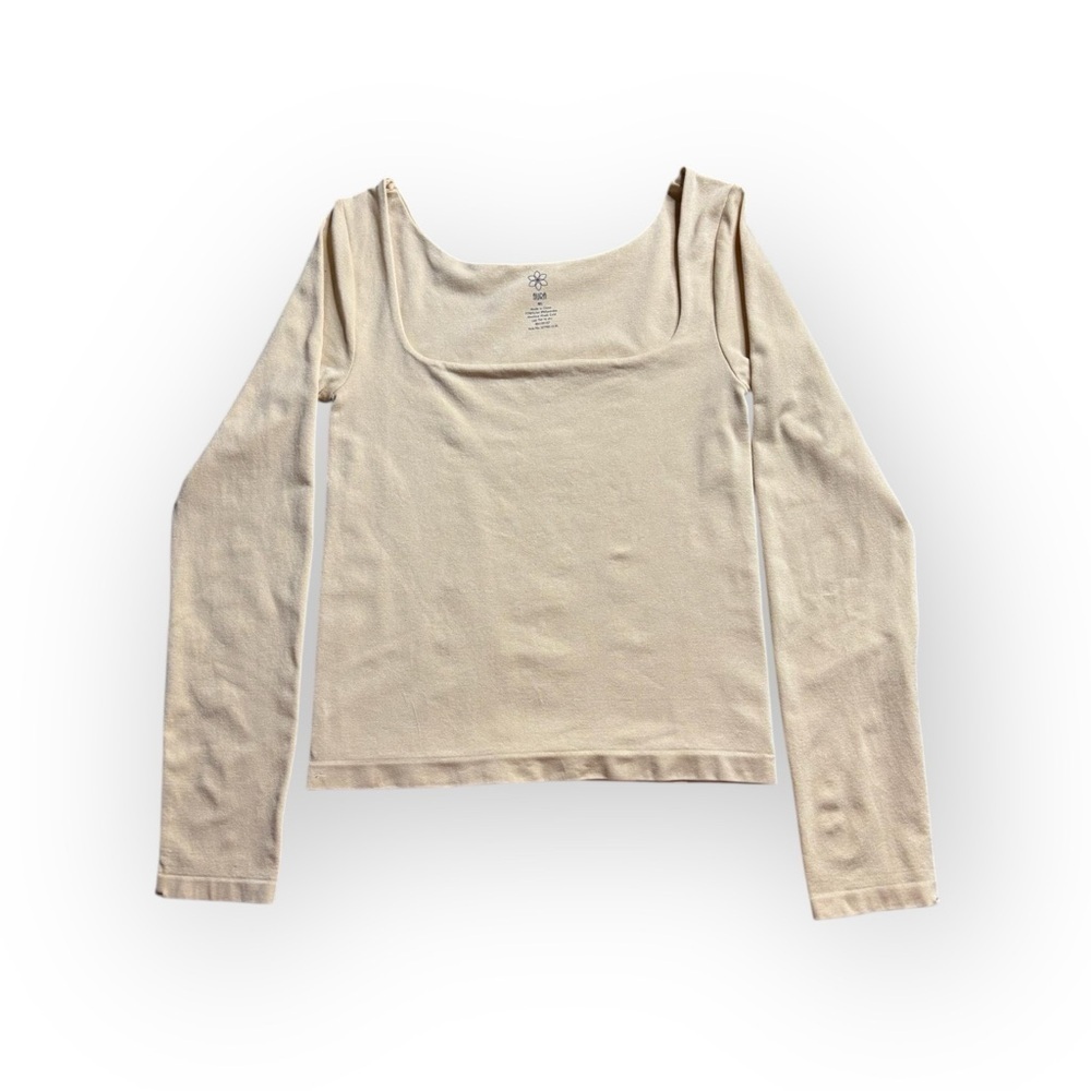 Aura Double Layer Square Neck Long Sleeve Top Beige M/L NWT
